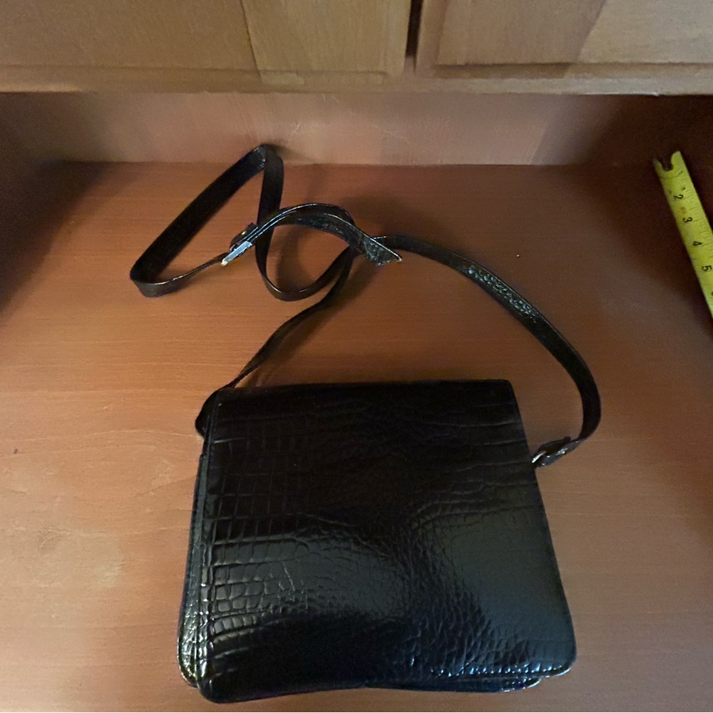 Black Croc-Embossed Crossbody Bag